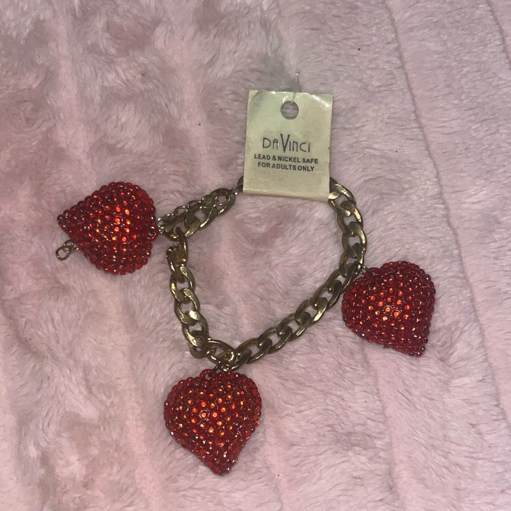 Gold and Red Heart Charm Bracelet